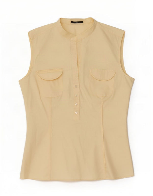 Blusa feminina sem mangas Hugo Boss UK 8 algodão amarelo pequeno