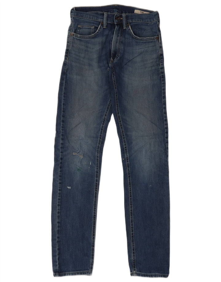 Marks & Spencer Calça jeans slim masculina desgastada W28 L33 algodão azul