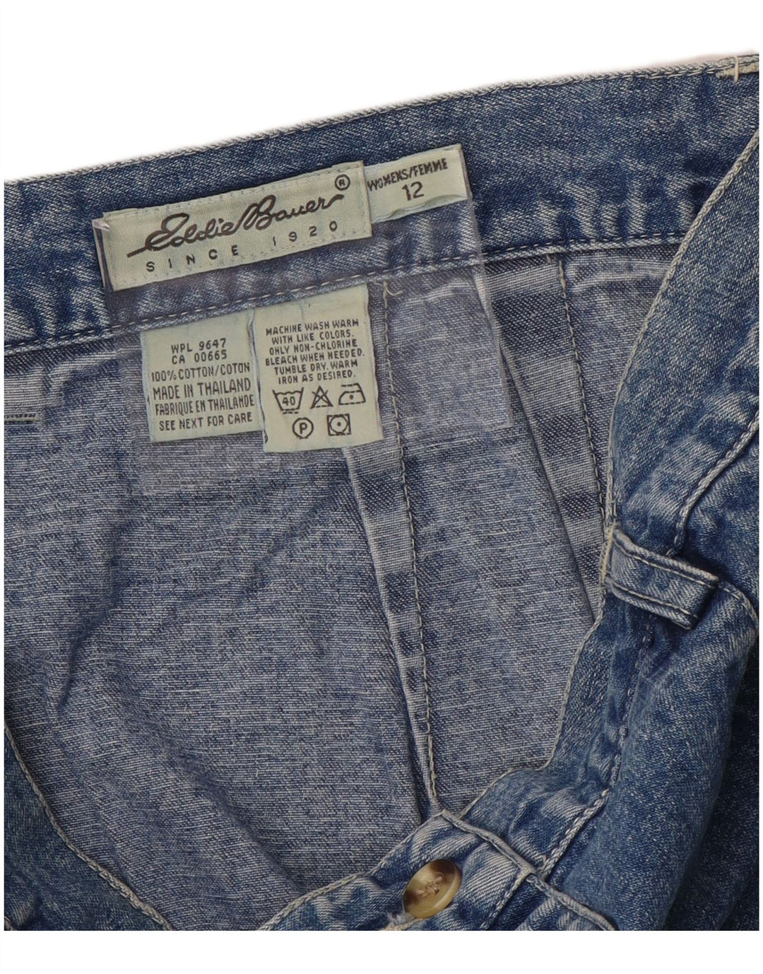 EDDIE BAUER Saia jeans feminina EUA 12 grande W30 algodão azul