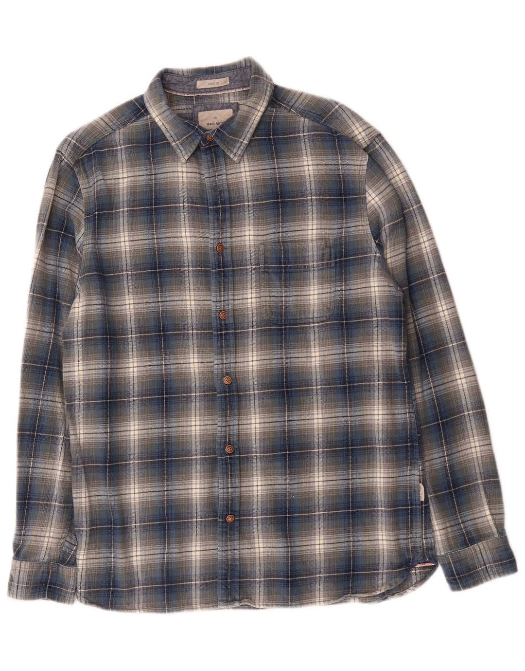 Camisa masculina de flanela clássica de material branco algodão xadrez azul médio