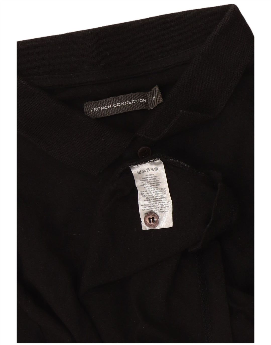 Camisa polo masculina de manga comprida French Connection algodão preto médio