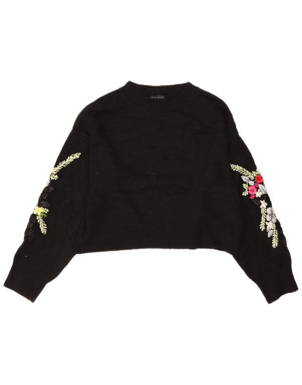 Topshop Suéter feminino cropped com gola canoa Reino Unido 10 pequeno floral preto