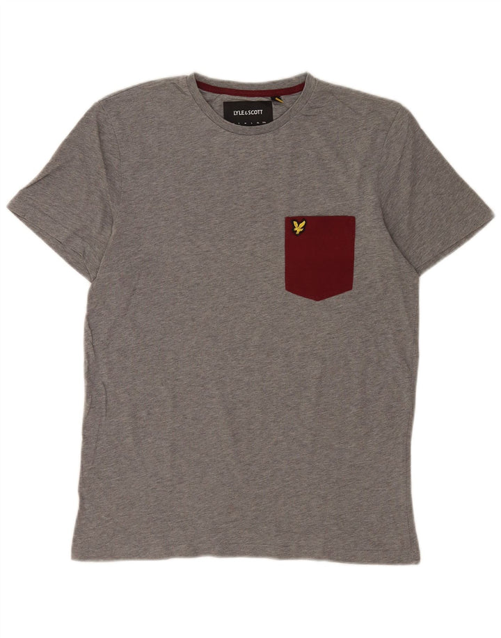 Lyle & Scott Camiseta masculina top pequeno cinza colorblock algodão