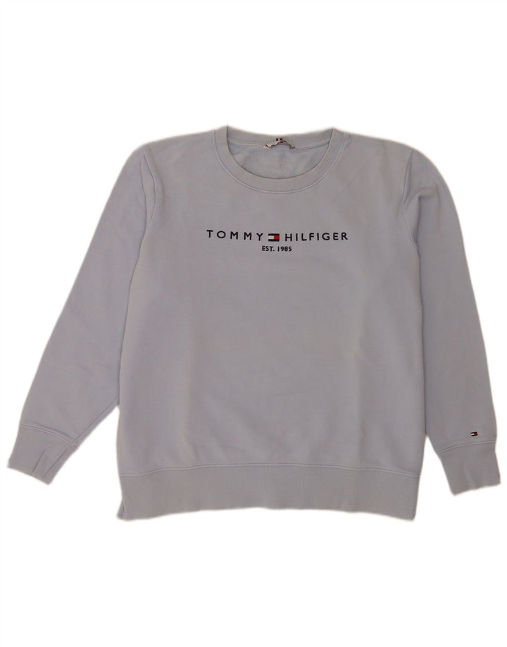 Tommy Hilfiger moletom gráfico feminino jumper UK 14 grande azul