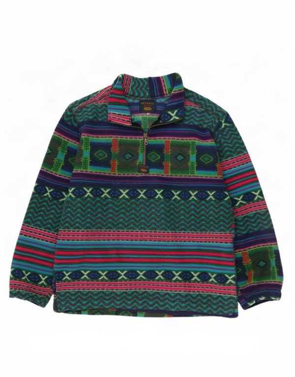 Jumper de lã masculino vintage com zíper e pescoço XL multicolorido geométrico