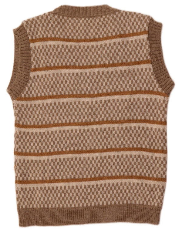 Colete feminino vintage regata Reino Unido 14 grande acrílico listrado bege