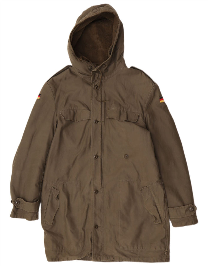Jaqueta masculina vintage Sherpa Parka com capuz Reino Unido 38 médio cáqui