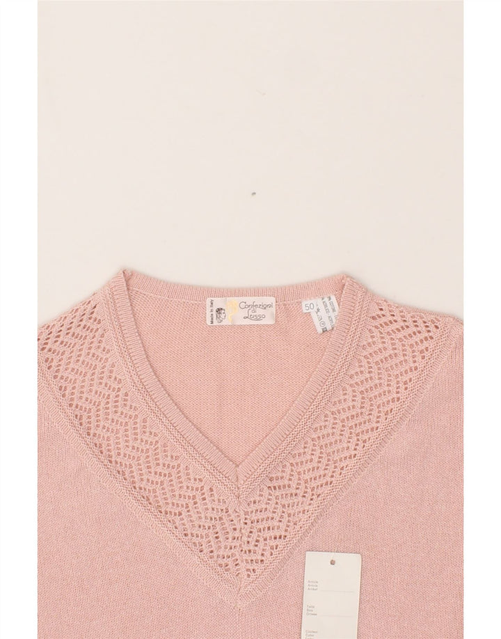 VINTAGE Womens Short Sleeve V-Neck Jumper Sweater IT 50 XL Pink Cotton Vintage Vintage and Second-Hand Vintage from Messina Hembry 