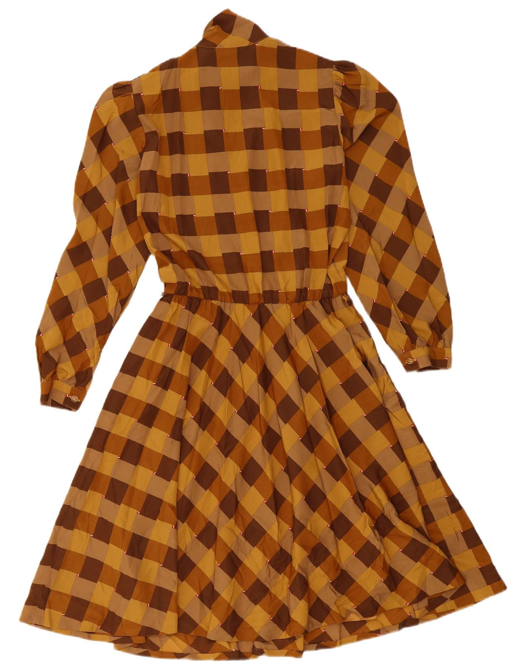 Vestido feminino vintage manga comprida linha A IT 42 xadrez marrom médio