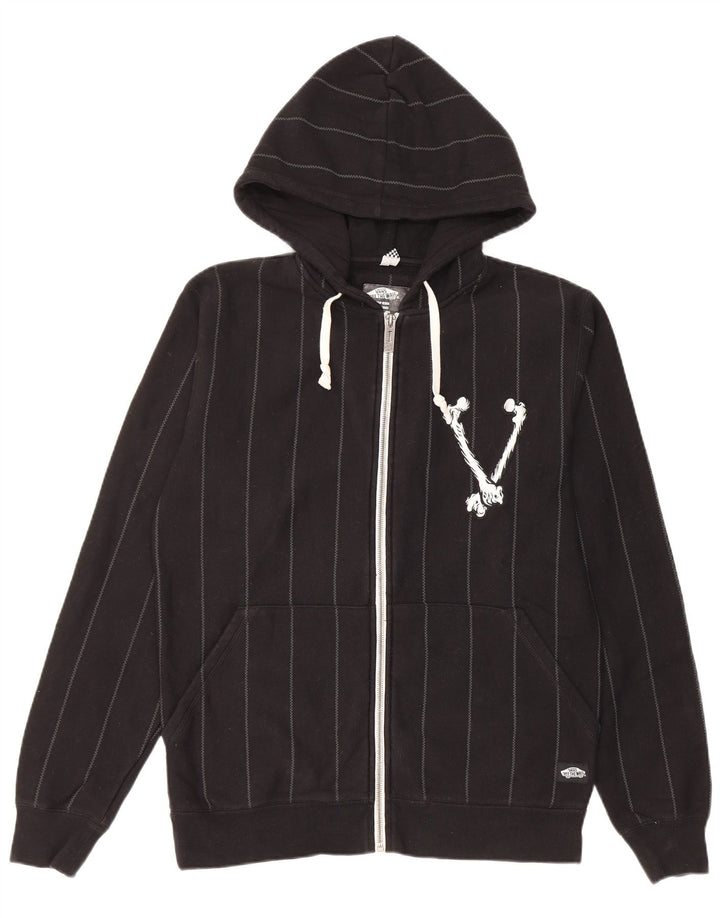 Suéter Vans masculino com capuz e zíper pequeno preto listrado de algodão