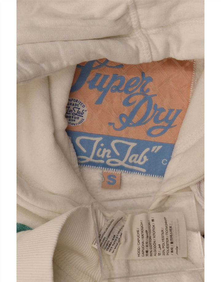 Jumper feminino com capuz gráfico SUPERDRY Reino Unido 10 pequeno algodão branco
