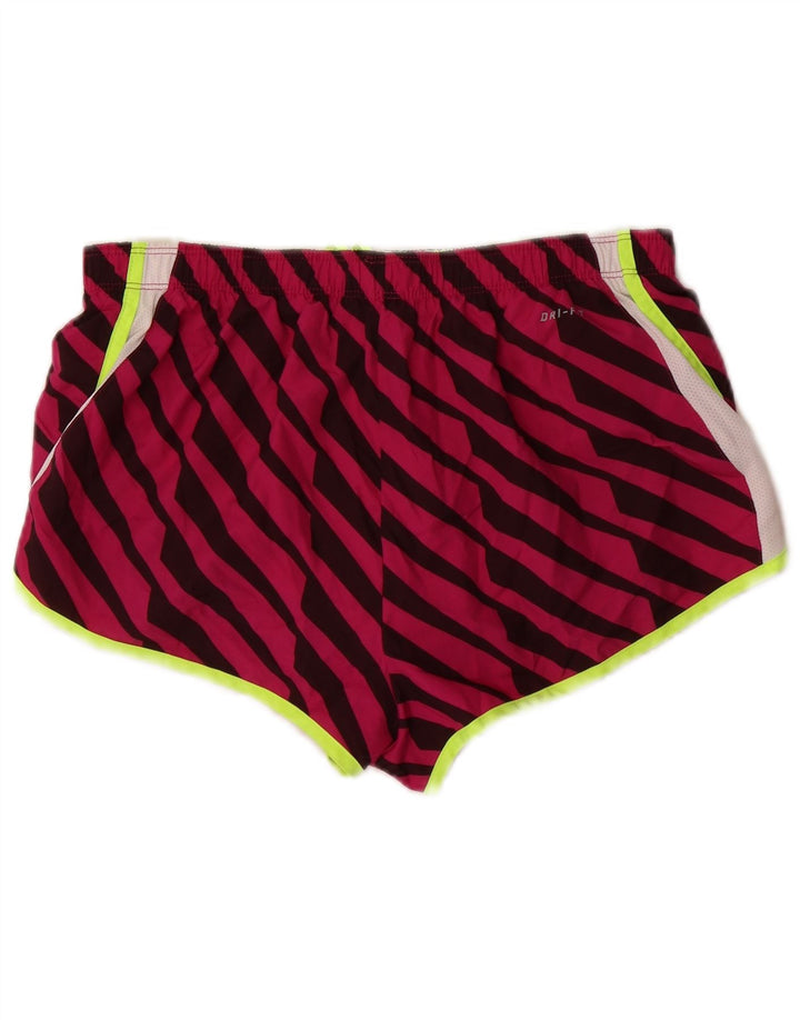 Shorts esportivos femininos Nike Dri Fit UK 14 poliéster listrado rosa médio