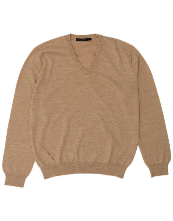 Suéter masculino UNGARO com decote em V IT 48 lã bege médio