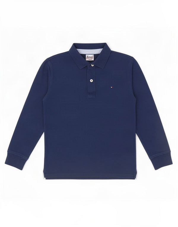 Camisa polo masculina de manga comprida Tommy Hilfiger 9-10 anos azul marinho algodão