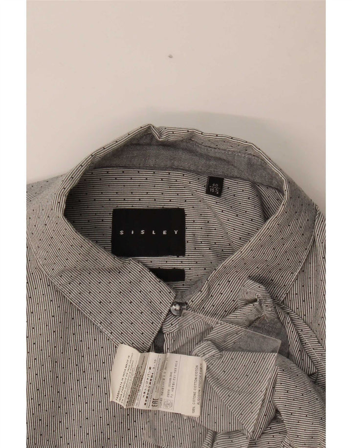Camisa masculina Sisley tamanho 40 15 3/4 algodão listrado cinza médio