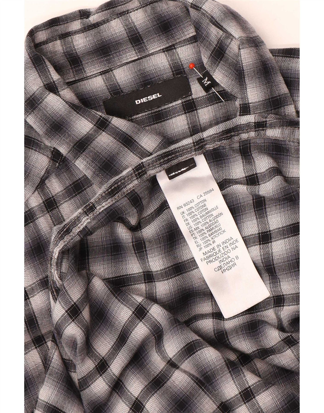 Diesel Camisa masculina média preta xadrez algodão
