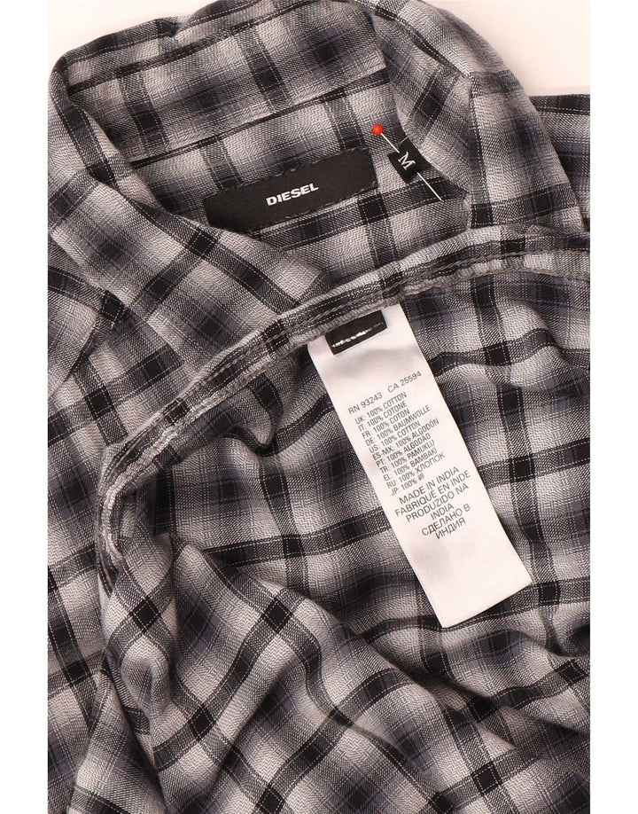 Diesel Camisa masculina média preta xadrez algodão