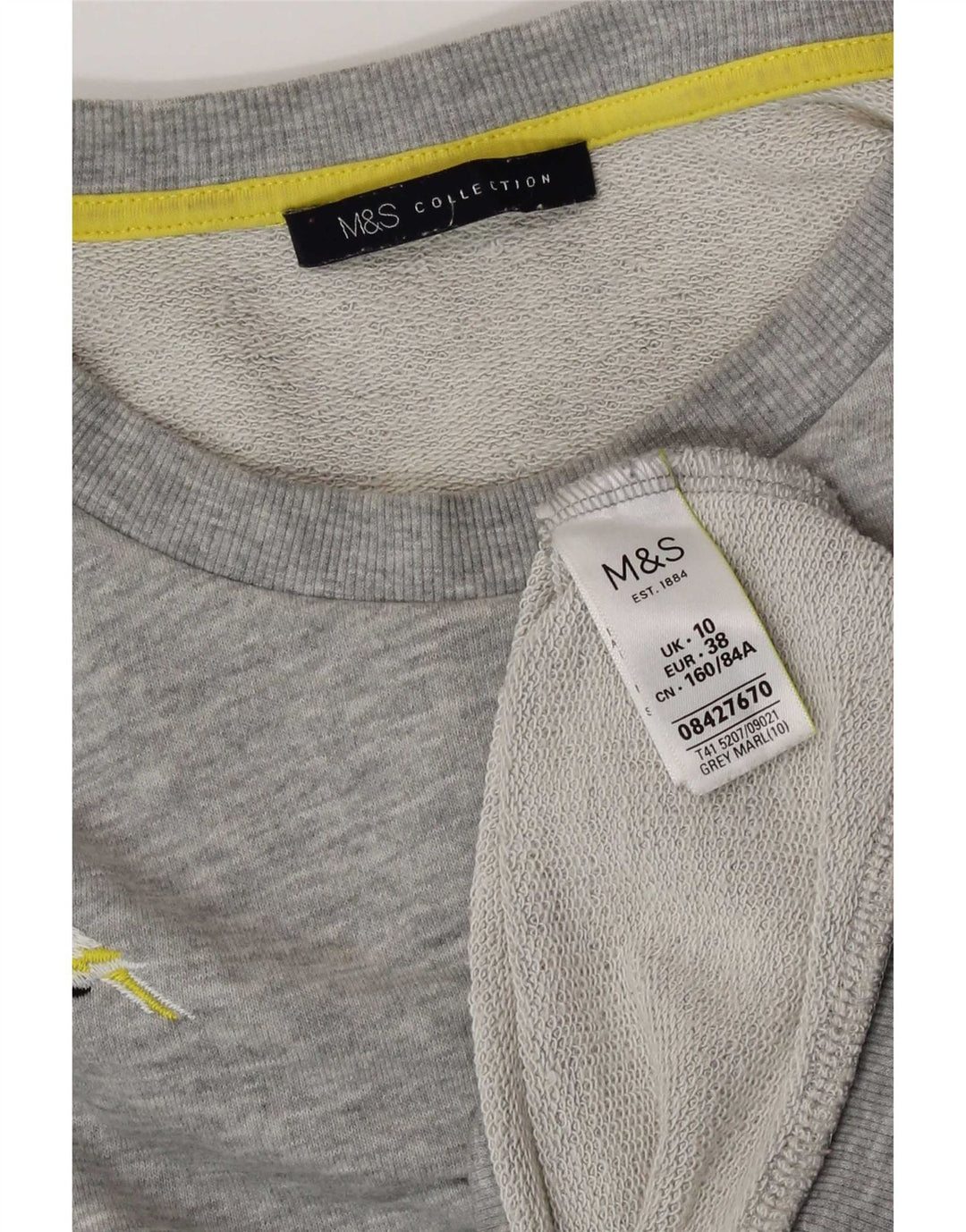 Suéter gráfico feminino Marks & Spencer Reino Unido 10 pequeno cinza poliéster