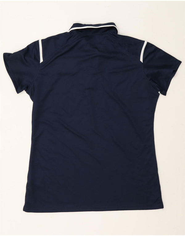 Camisa polo feminina Nike Dri Fit Graphic UK 16 grande bloco colorido azul marinho