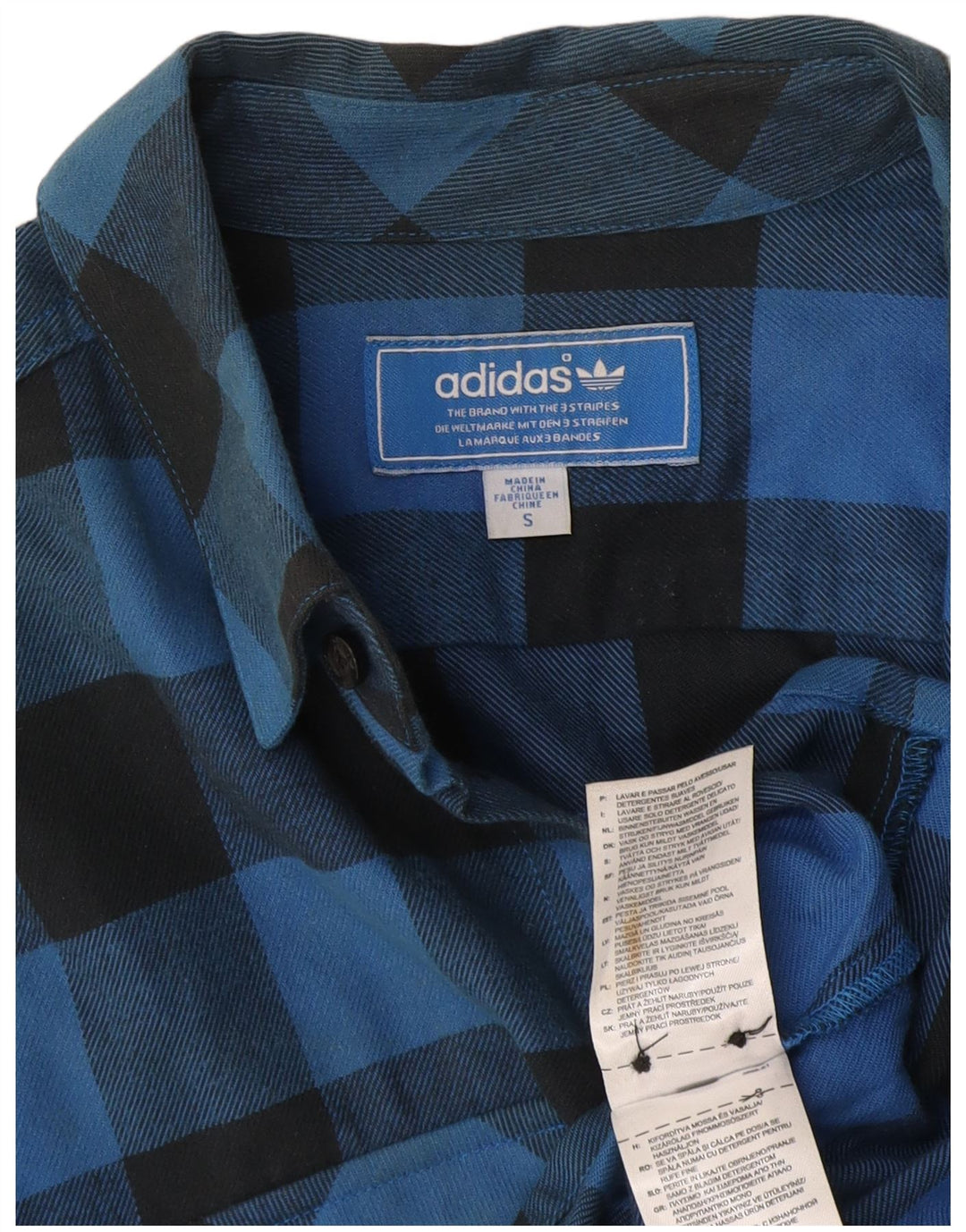 Camisa masculina de flanela Adidas pequena azul algodão guingão