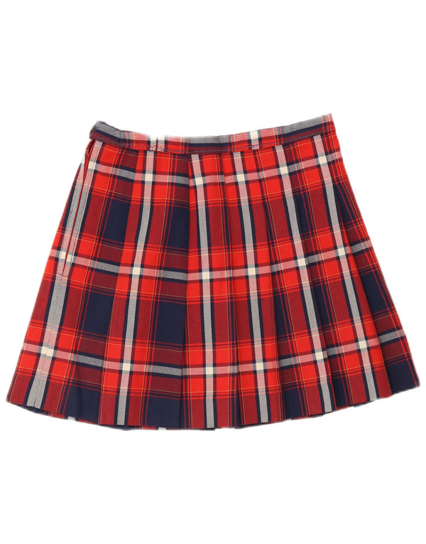Mini saia plissada feminina vintage W26 pequena xadrez multicolorida