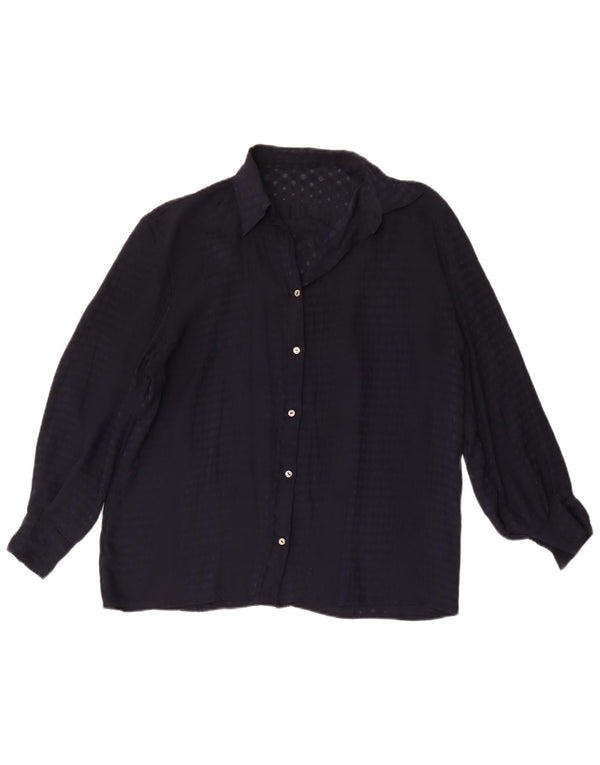 Camisa feminina vintage Reino Unido 16 grande azul marinho manchado