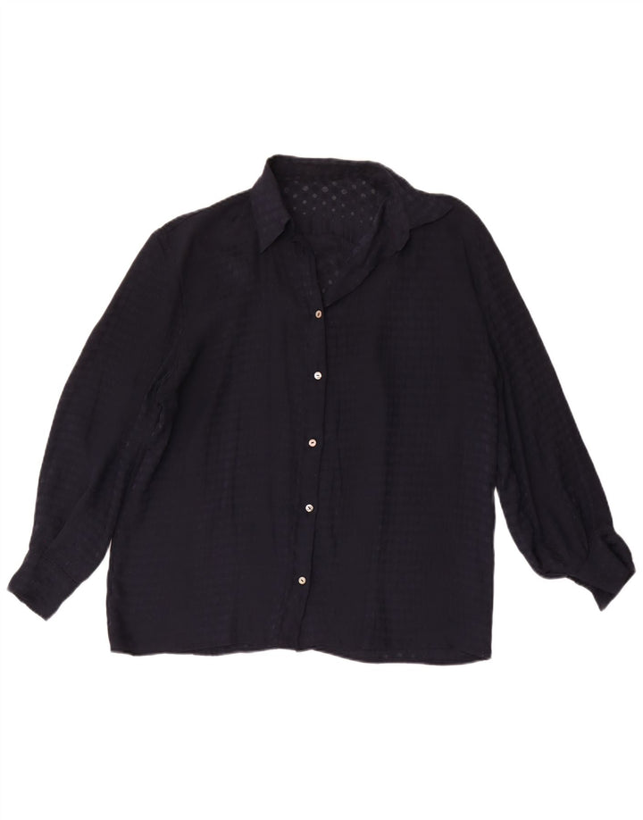 Camisa feminina vintage Reino Unido 16 grande azul marinho manchado