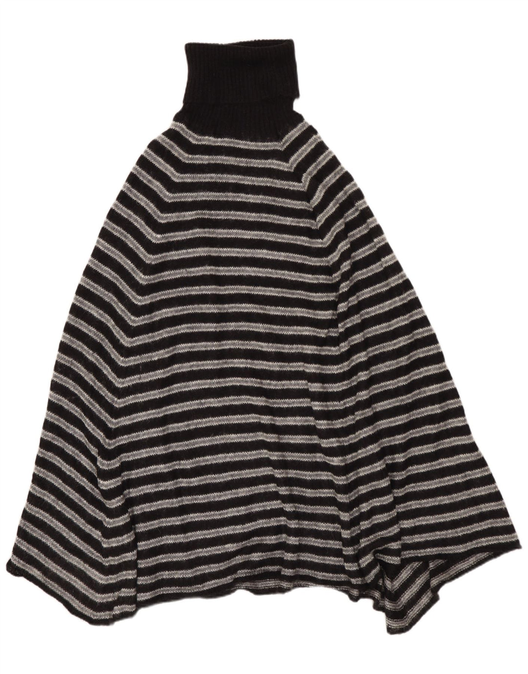 Poncho feminino Benetton com gola redonda, tamanho único, listrado cinza e acrílico