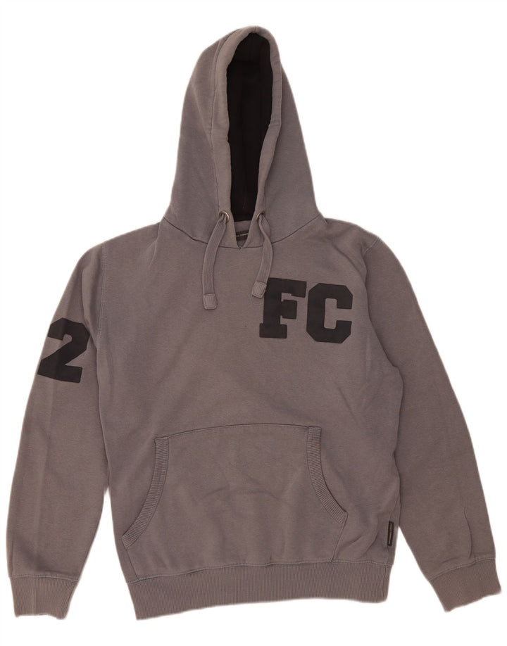 FRENCH CONNECTION Suéter com capuz gráfico masculino grande algodão cinza