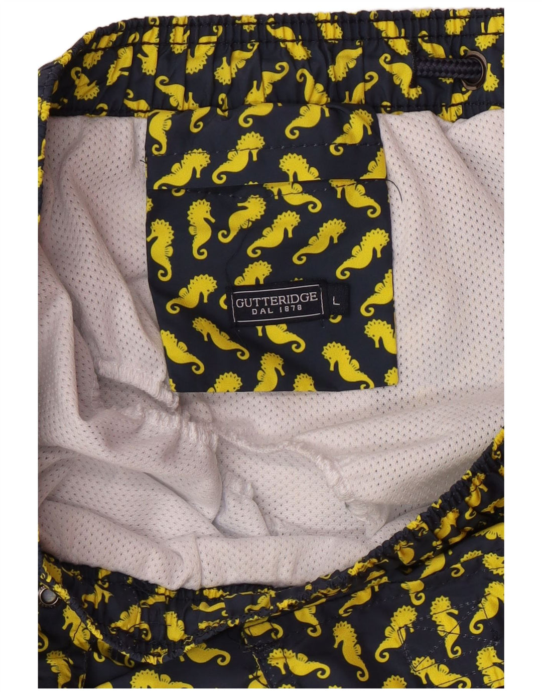 Shorts de natação masculino Gutteridge com padrão abstrato grande poliéster azul marinho