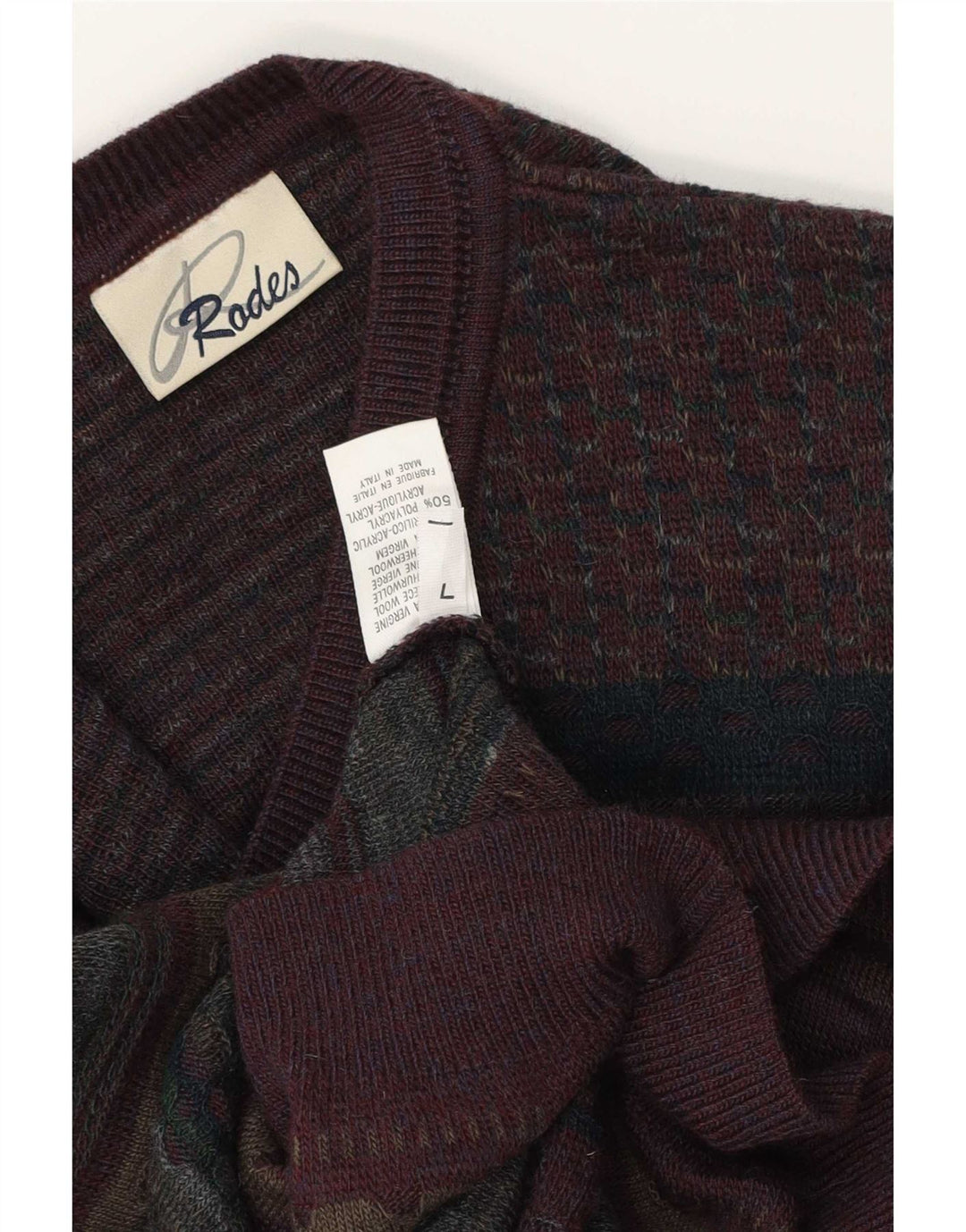 Suéter masculino Rodes com decote em V grande multicolorido Fair Isle Virgin Wool