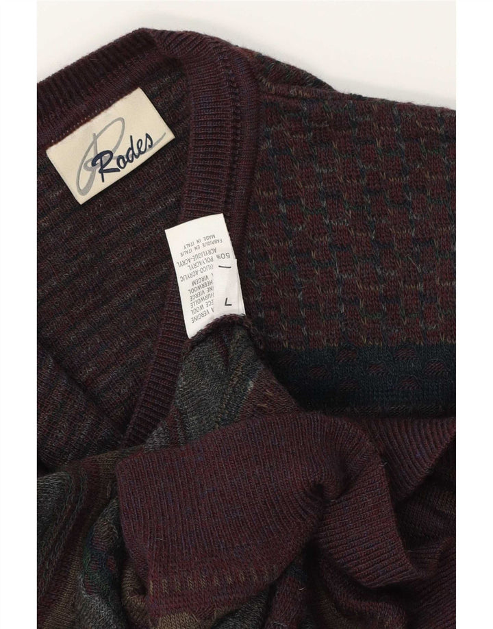 Suéter masculino Rodes com decote em V grande multicolorido Fair Isle Virgin Wool
