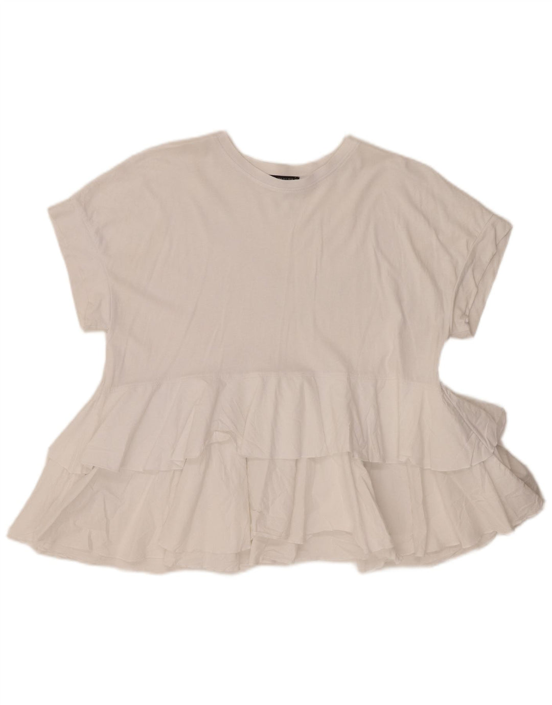 Blusa feminina Zara com babados na frente UK 10 algodão branco pequeno