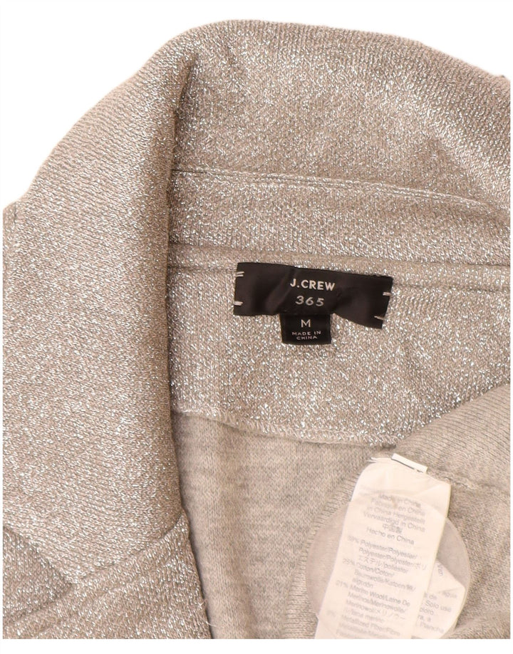 Suéter feminino J. Crew 365 Open Cardigan Reino Unido 14 Médio Prata Poliéster