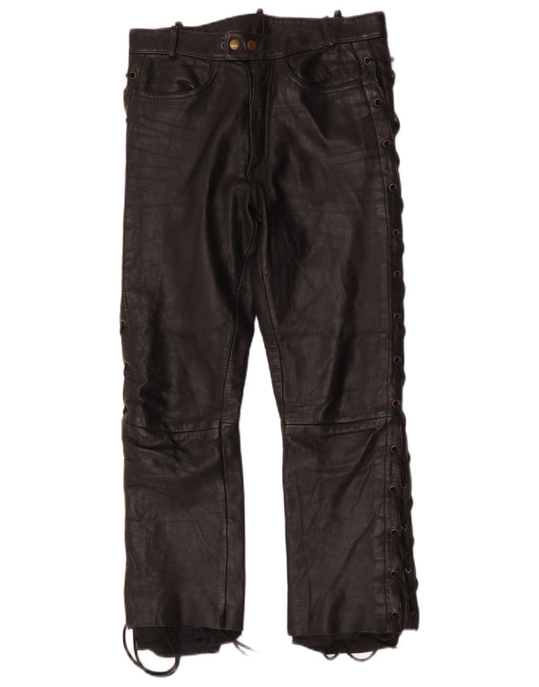 Calça feminina vintage de couro reto W30 L25 preta