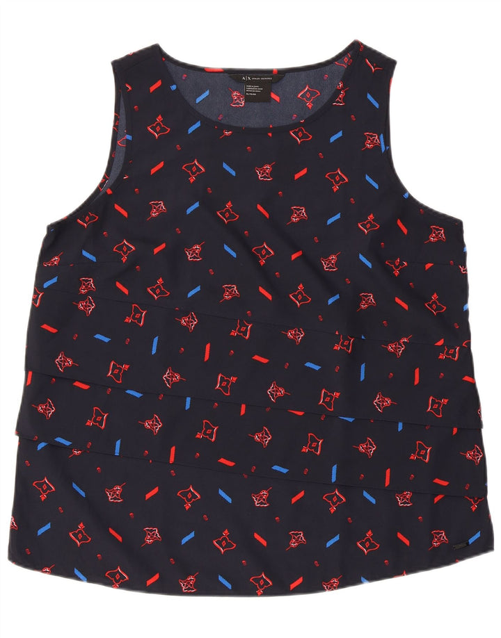 Blusa feminina sem mangas ARMANI EXCHANGE UK 18 XL azul marinho geométrico