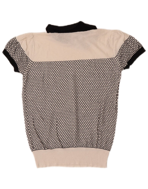 Suéter feminino Oasis com gola polo, Reino Unido 10, pequeno, branco, geométrico