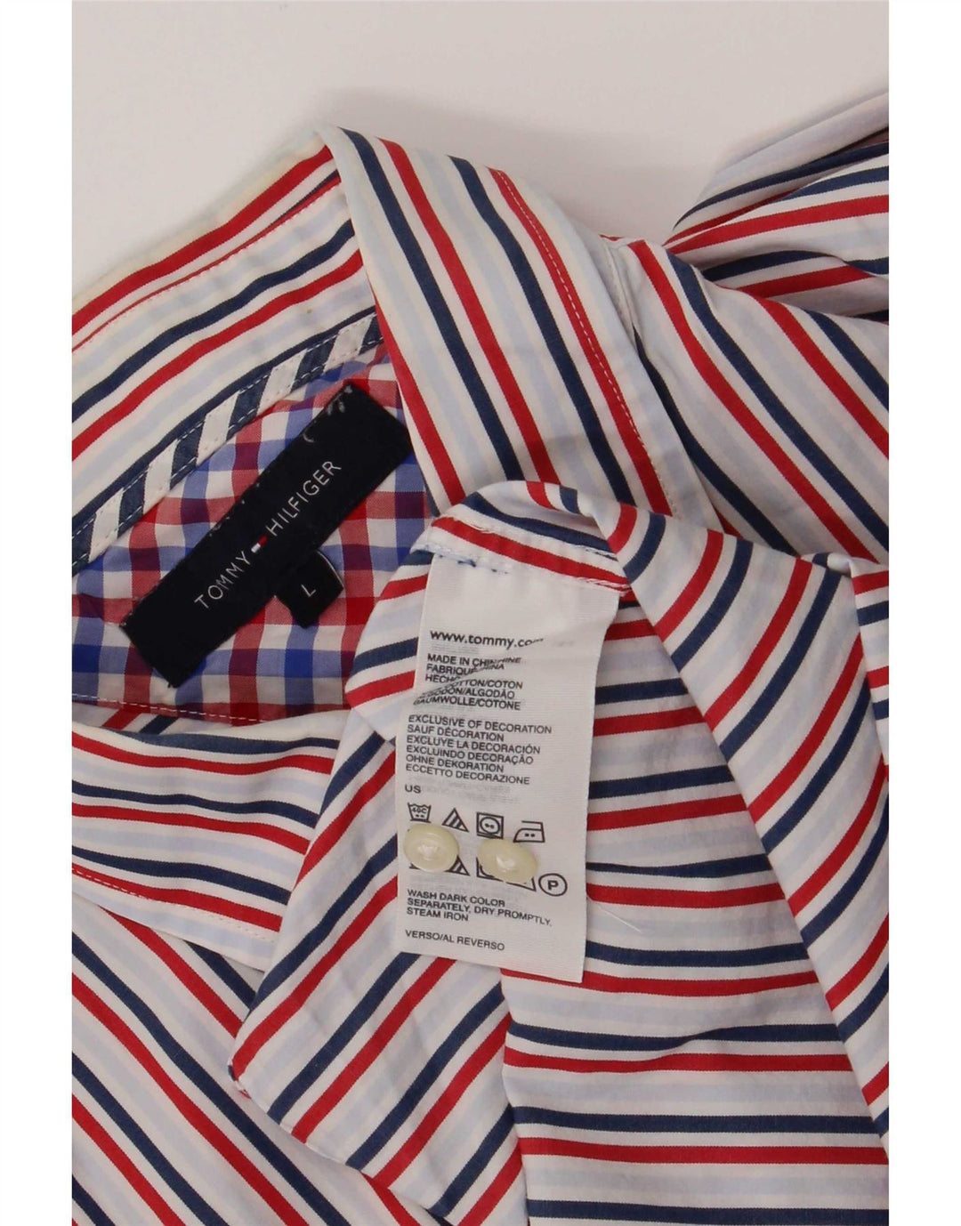 Camisa masculina Tommy Hilfiger grande listrada multicolorida de algodão
