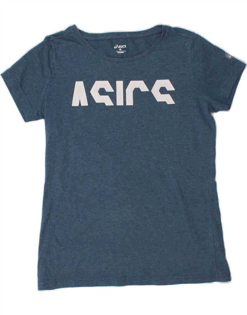 ASICS Womens Graphic T-Shirt Top Medium Navy Blue Flecked Cotton Vintage Asics and Second-Hand Asics from Messina Hembry 