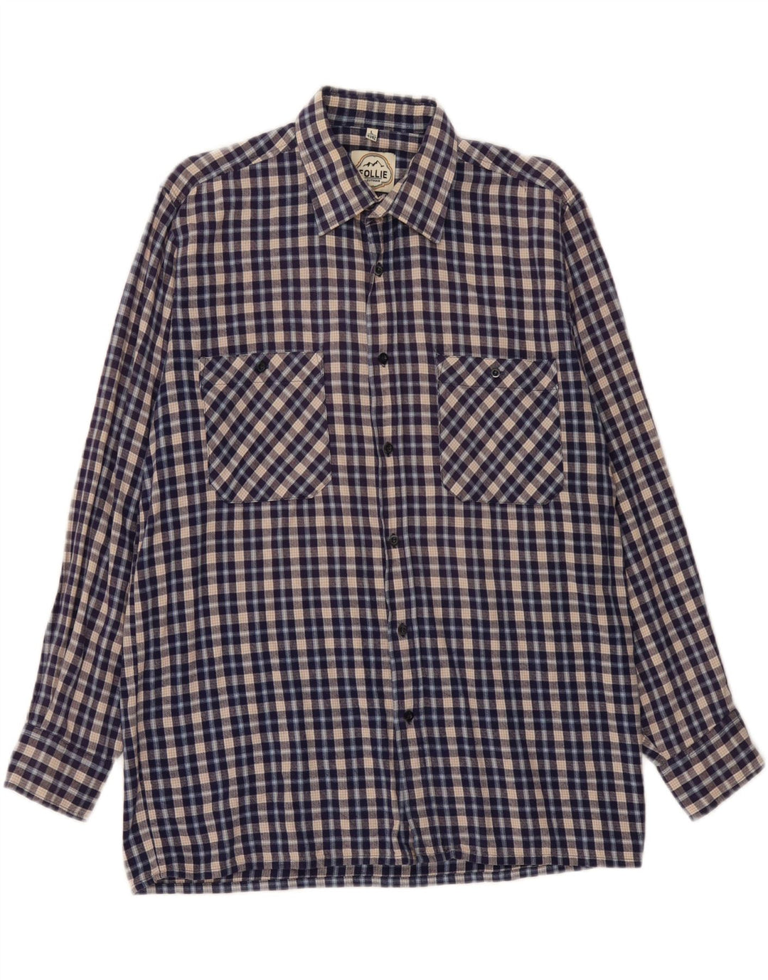 Camisa masculina de flanela FOLLIE tamanho 41/42 grande xadrez azul