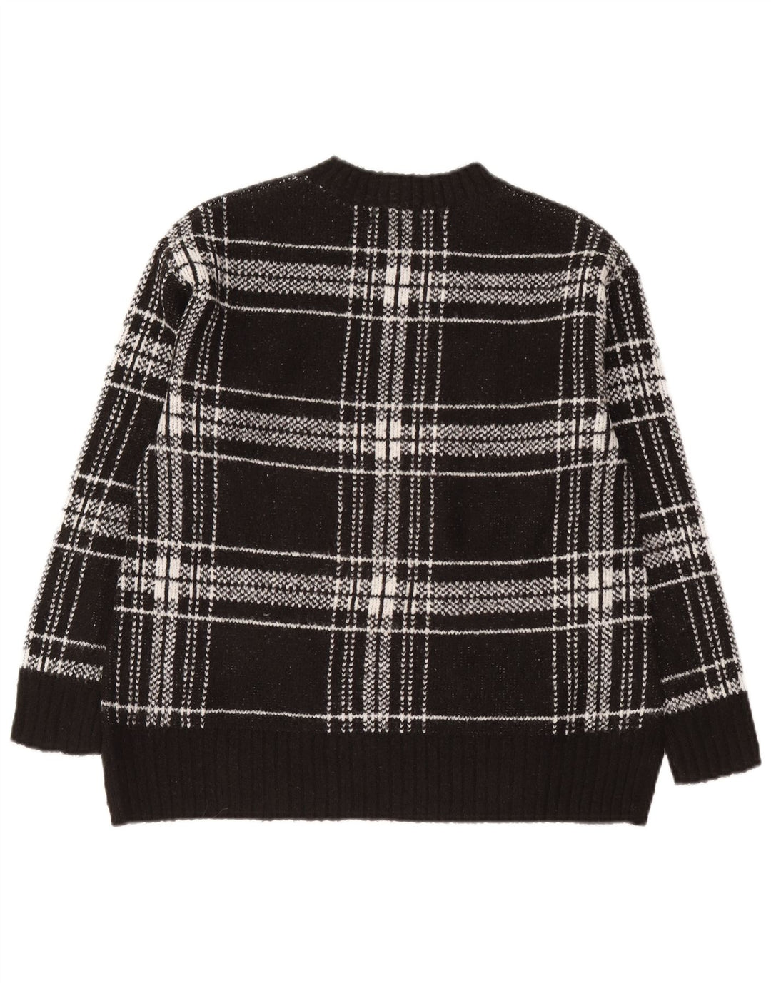 Suéter feminino Marks & Spencer com gola redonda Reino Unido 10 pequeno xadrez preto