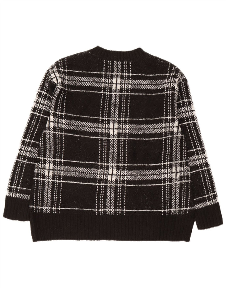 Suéter feminino Marks & Spencer com gola redonda Reino Unido 10 pequeno xadrez preto