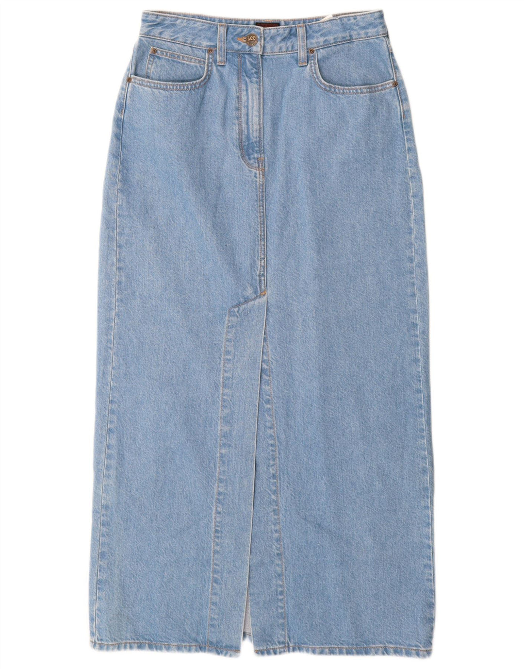 Saia jeans maxi feminina Lee W28 algodão azul médio