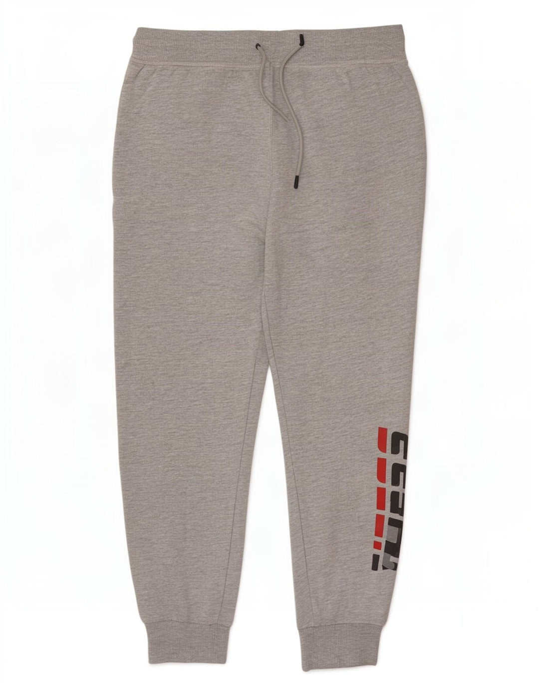 Calça esportiva masculina Guess com estampa gráfica, joggers de algodão manchado cinza médio