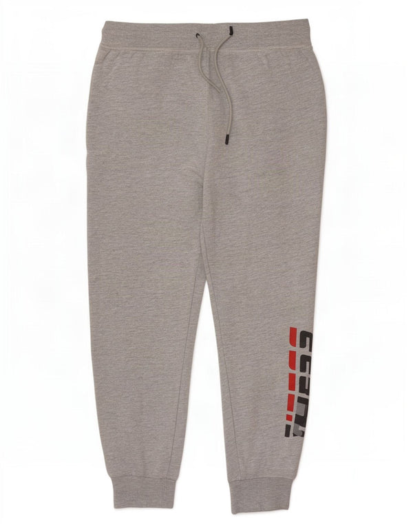 Calça esportiva masculina Guess com estampa gráfica, joggers de algodão manchado cinza médio