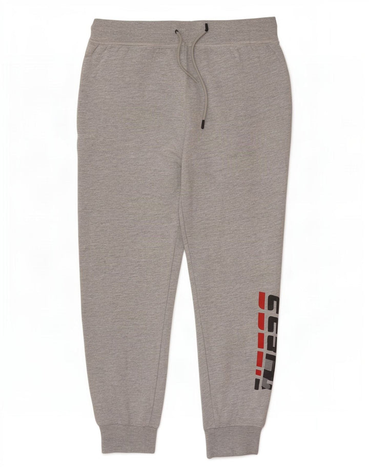 Calça esportiva masculina Guess com estampa gráfica, joggers de algodão manchado cinza médio