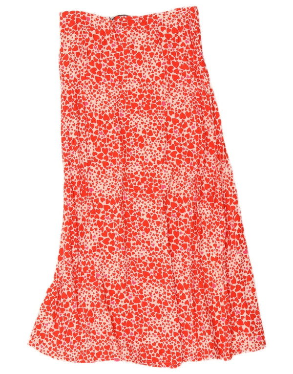 Saia maxi feminina de cintura alta Oasis Reino Unido 6 XS W26 vermelho manchado viscose coração