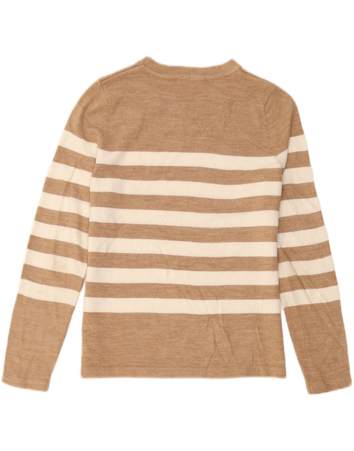 Suéter feminino Marks & Spencer com gola canoa e listrado bege médio Reino Unido 12