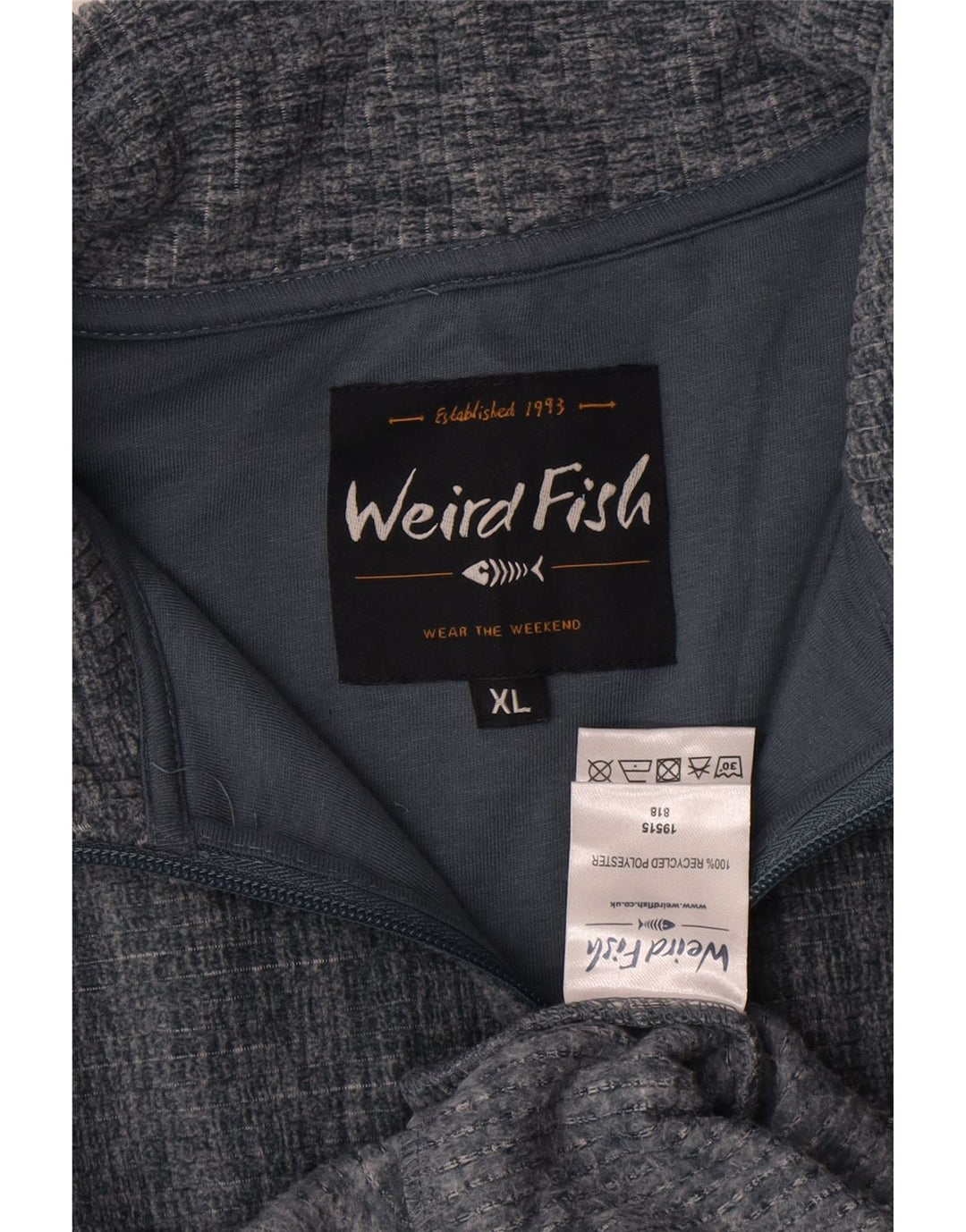 WEIRD FISH Suéter masculino com zíper e pescoço UK 18 XL poliéster manchado cinza