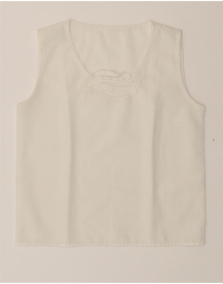 VINTAGE Womens Sleeveless Blouse Top UK 12 Medium White Cotton Vintage Vintage and Second-Hand Vintage from Messina Hembry 